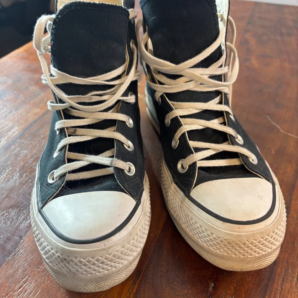 Converse Chuck Taylor All Star Platform High Top Black Canvas Sneakers Shoes